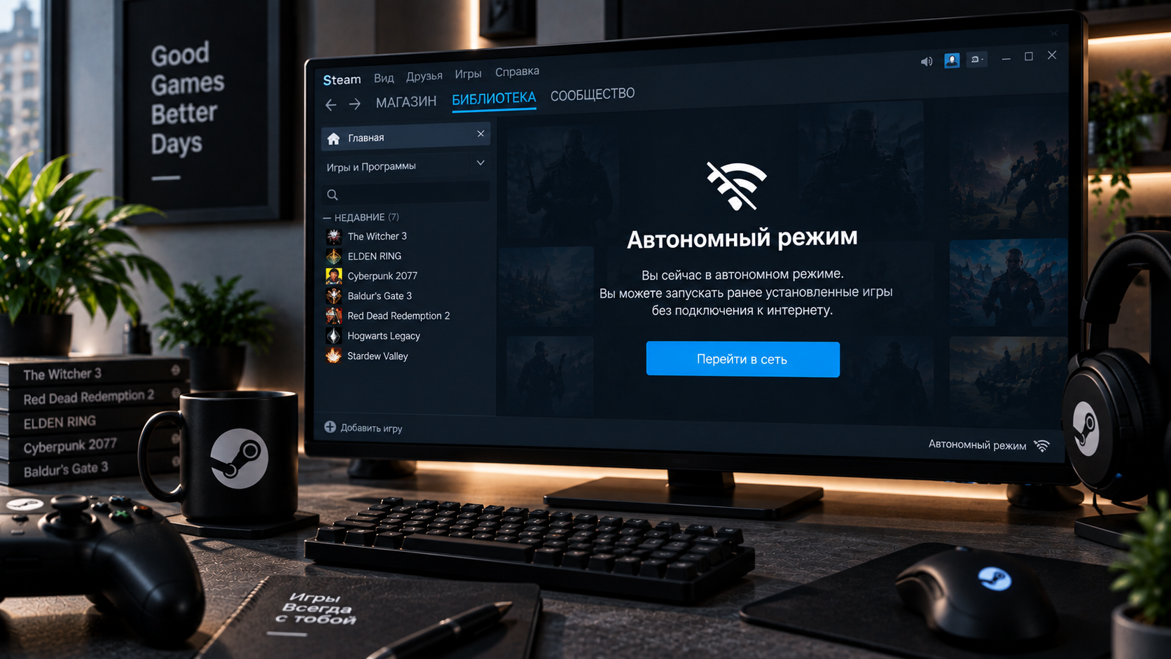 Как включить автономный режим Steam