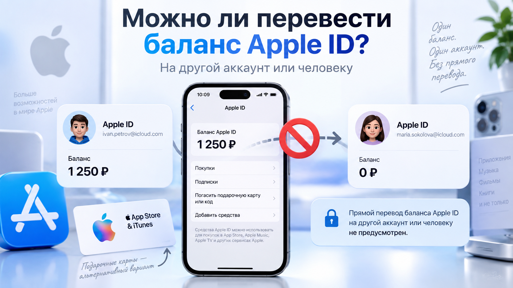 Можно ли перевести баланс Apple ID на другой аккаунт