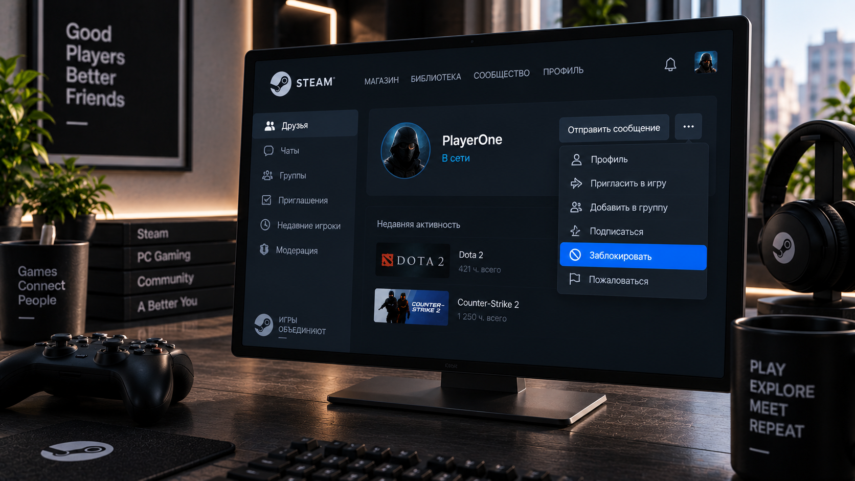 Как заблокировать и разблокировать пользователя в Steam