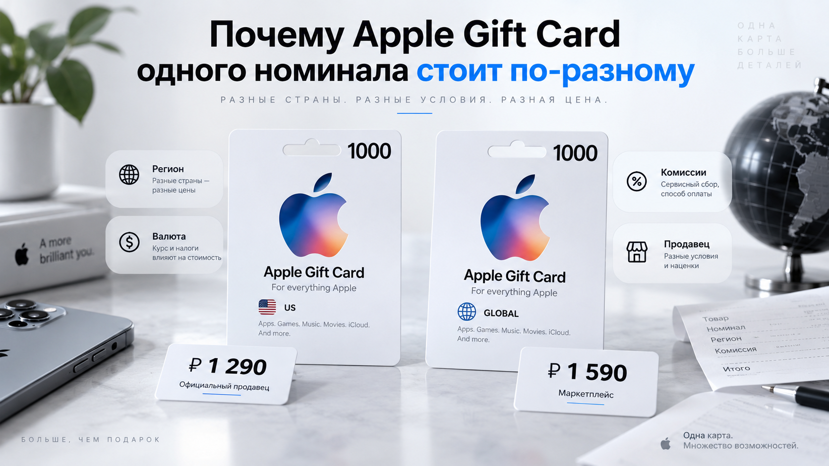 Почему Apple Gift Card одного номинала стоит по-разному