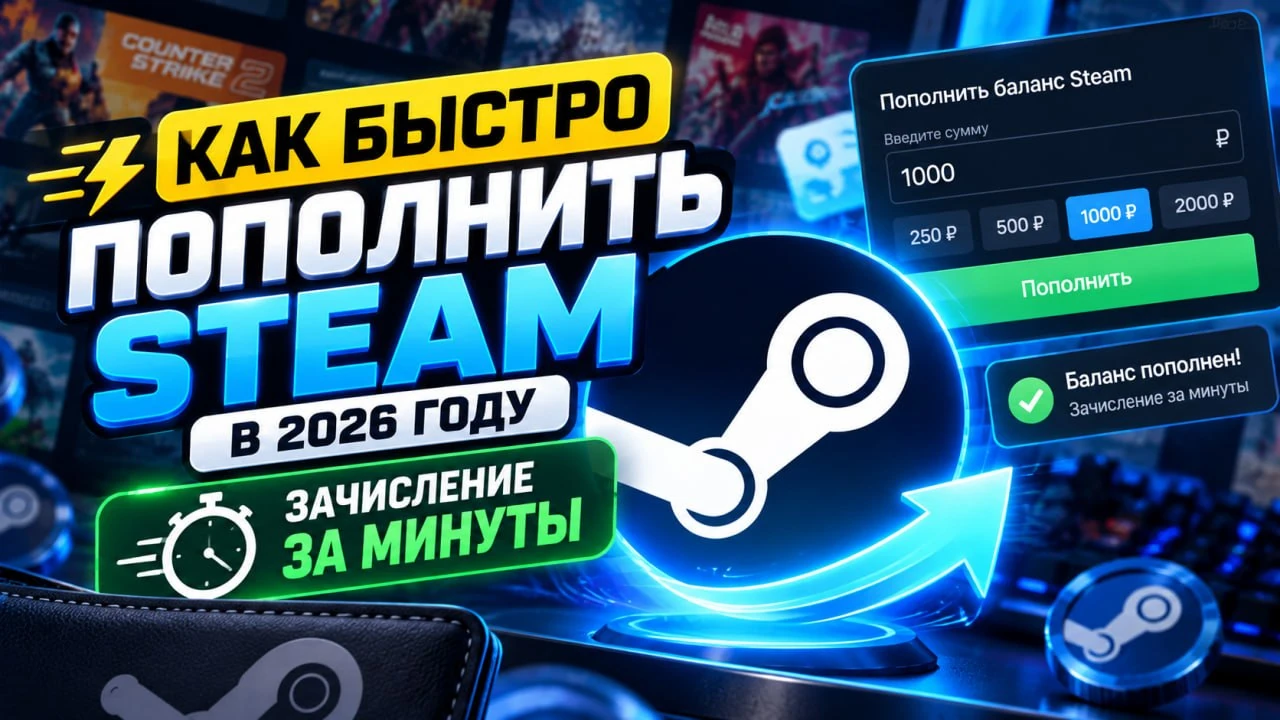 Как быстро пополнить Steam в 2026 году — зачисление за минуты