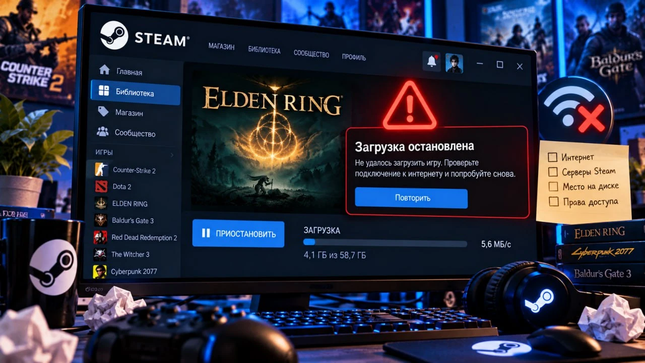 Steam не скачивает или не обновляет игру: что делать
