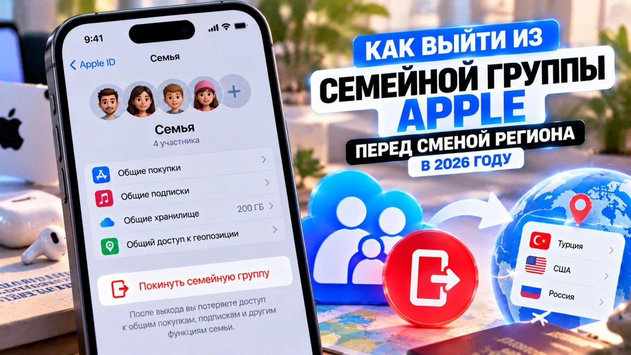 Как выйти из семейной группы Apple перед сменой региона