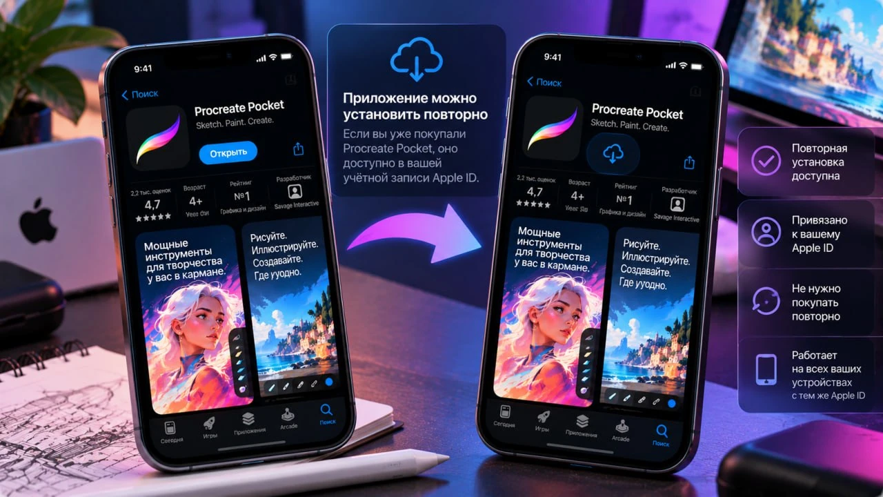 Можно ли установить Procreate Pocket повторно