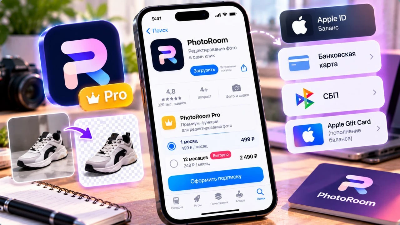 Как оплатить PhotoRoom Pro на iPhone