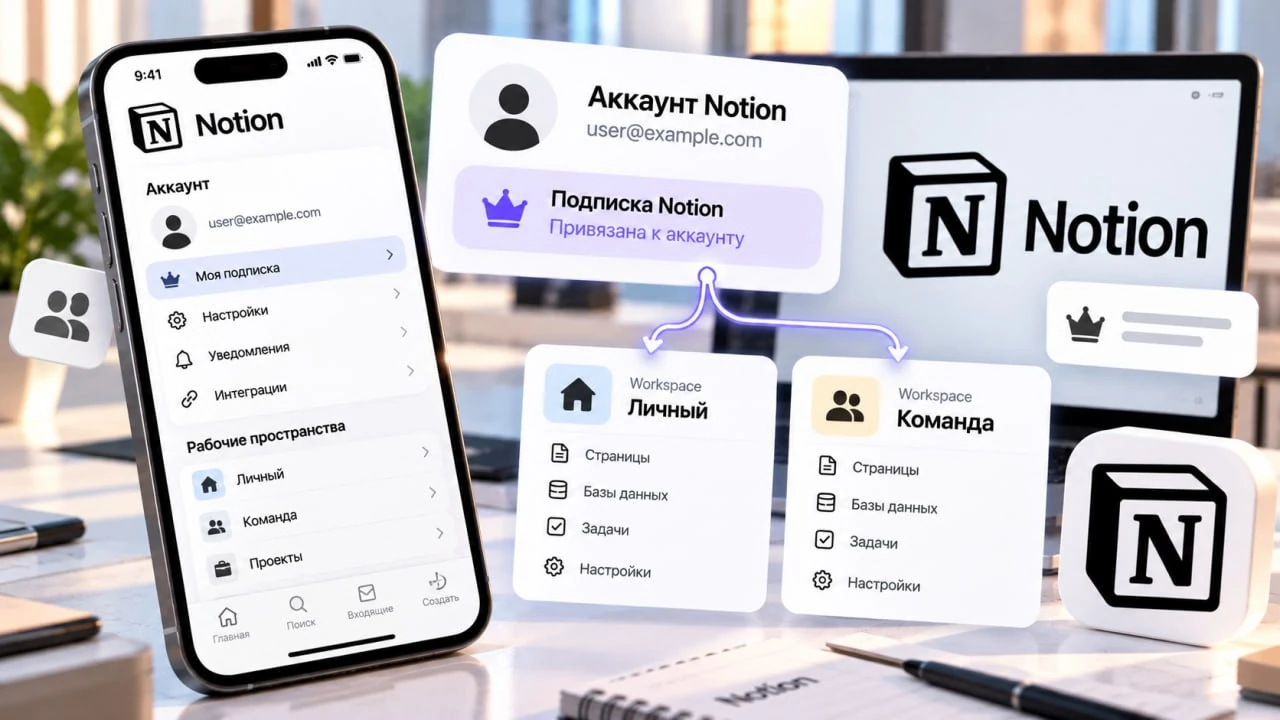 Notion привязывается к аккаунту