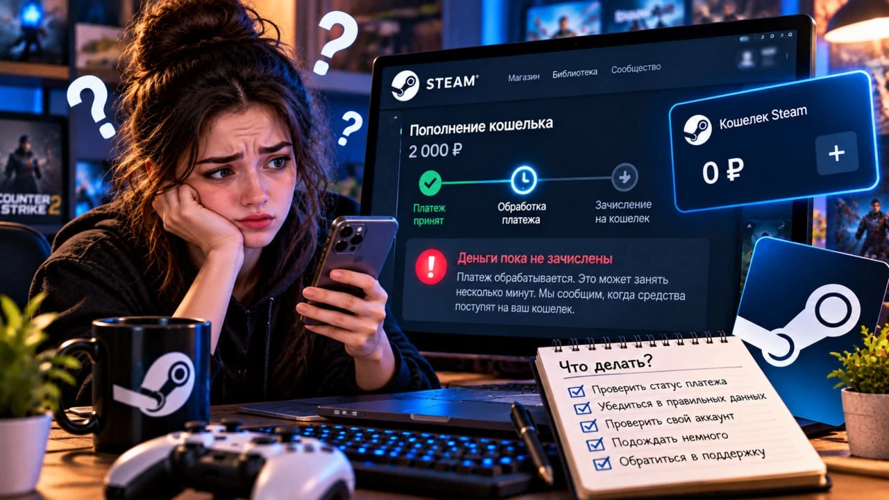 Не пришли деньги на Steam в 2026 году — что делать