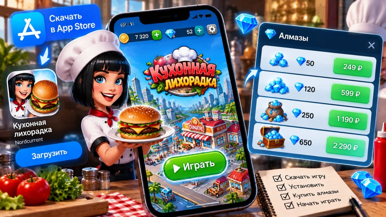 Как скачать «Кухонную лихорадку» бесплатно и купить алмазы в 2026 году