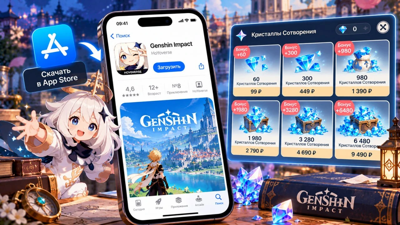 Как скачать Genshin Impact и купить Кристаллы Сотворения на iPhone в 2026 году