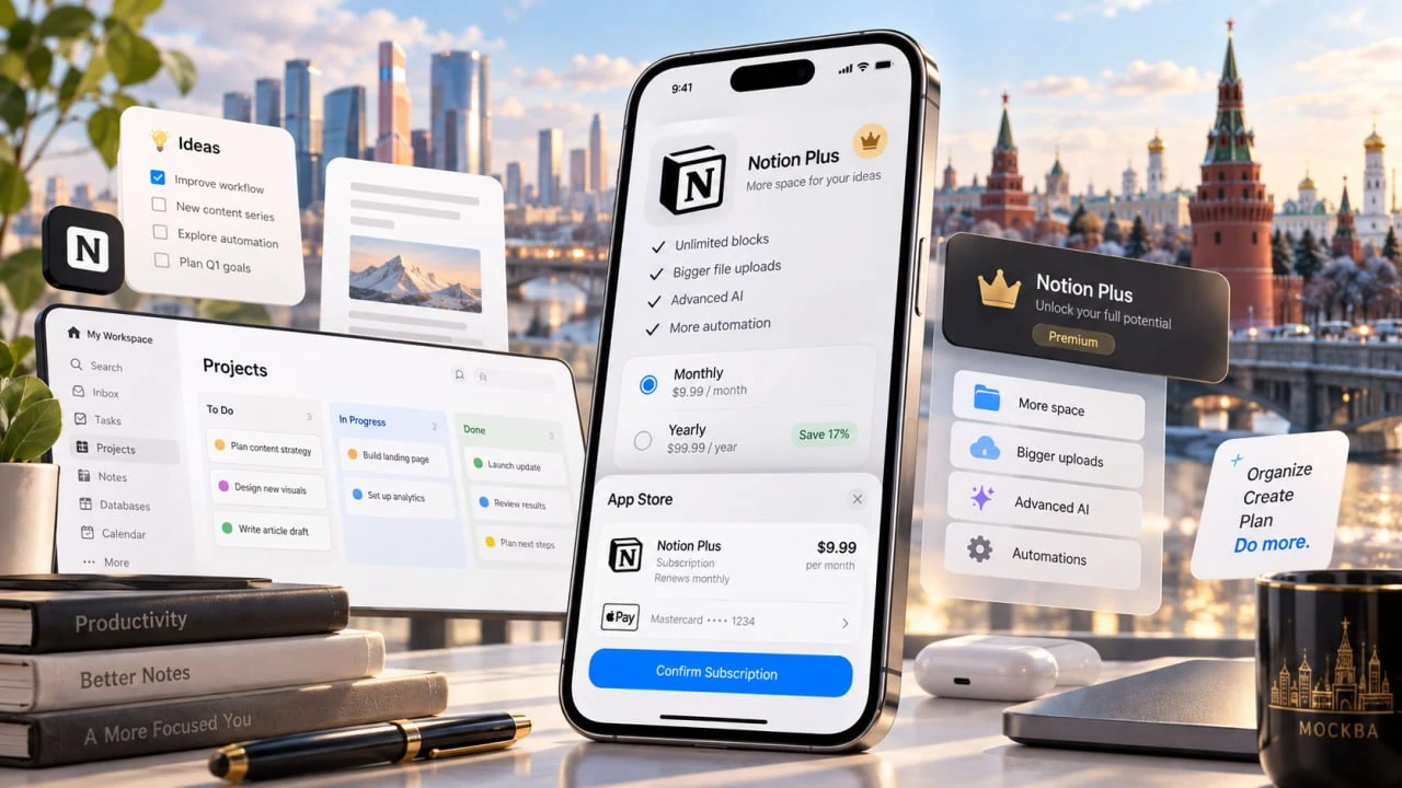 Как оплатить Notion Plus на iPhone из России в 2026 году