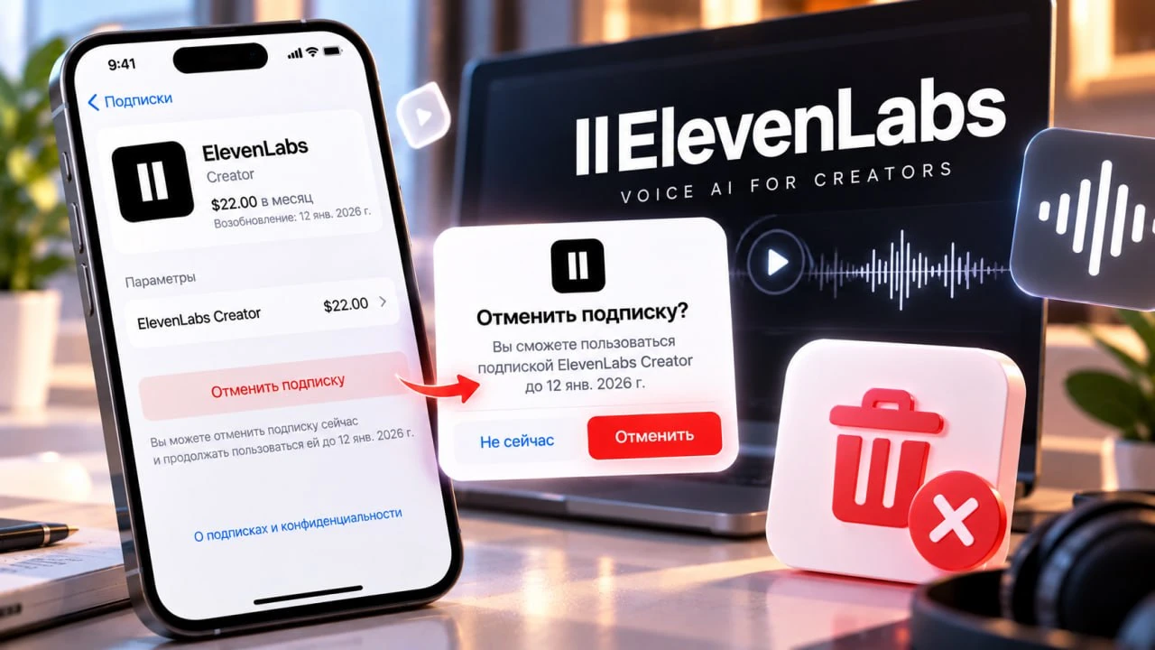 отменить ElevenLabs Creator на iPhone
