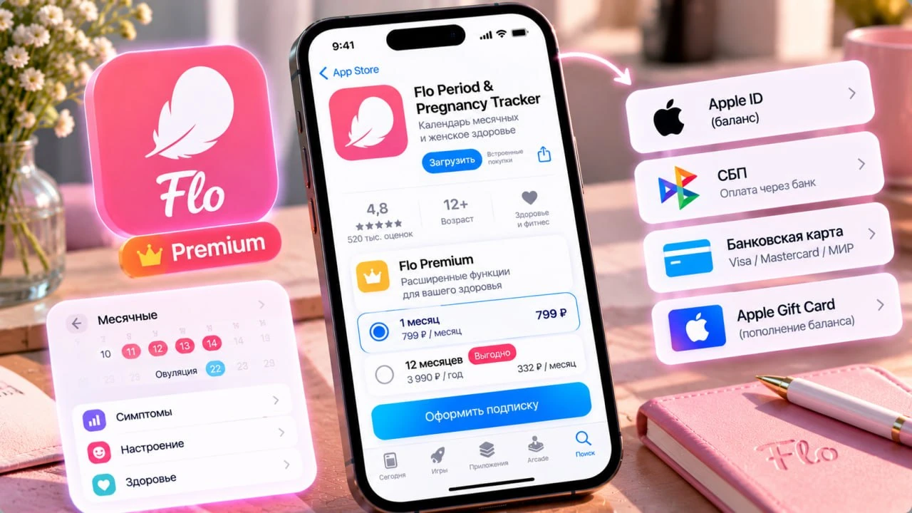 Как оплатить Flo Premium на iPhone из России в 2026 году