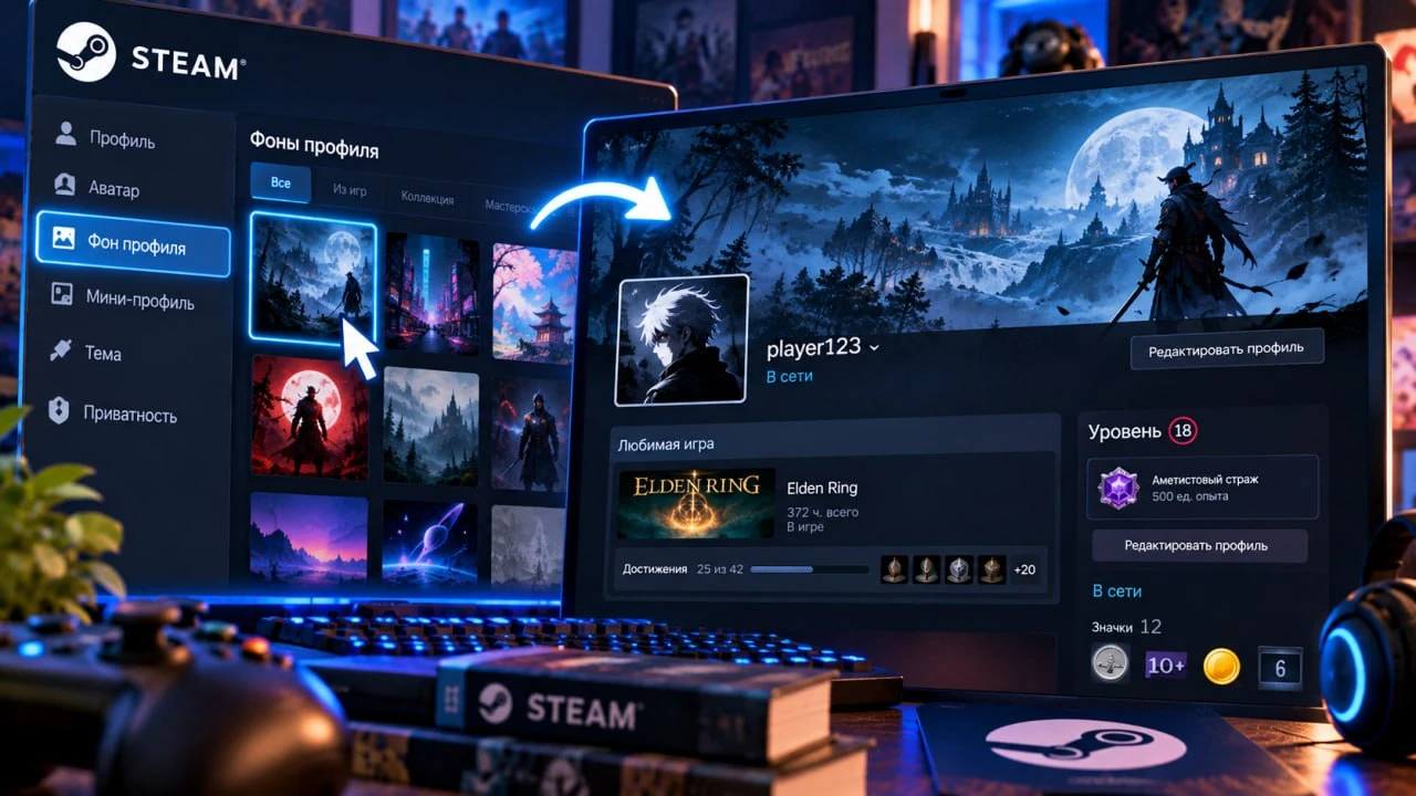 Как поставить фон профиля в Steam в 2026 году