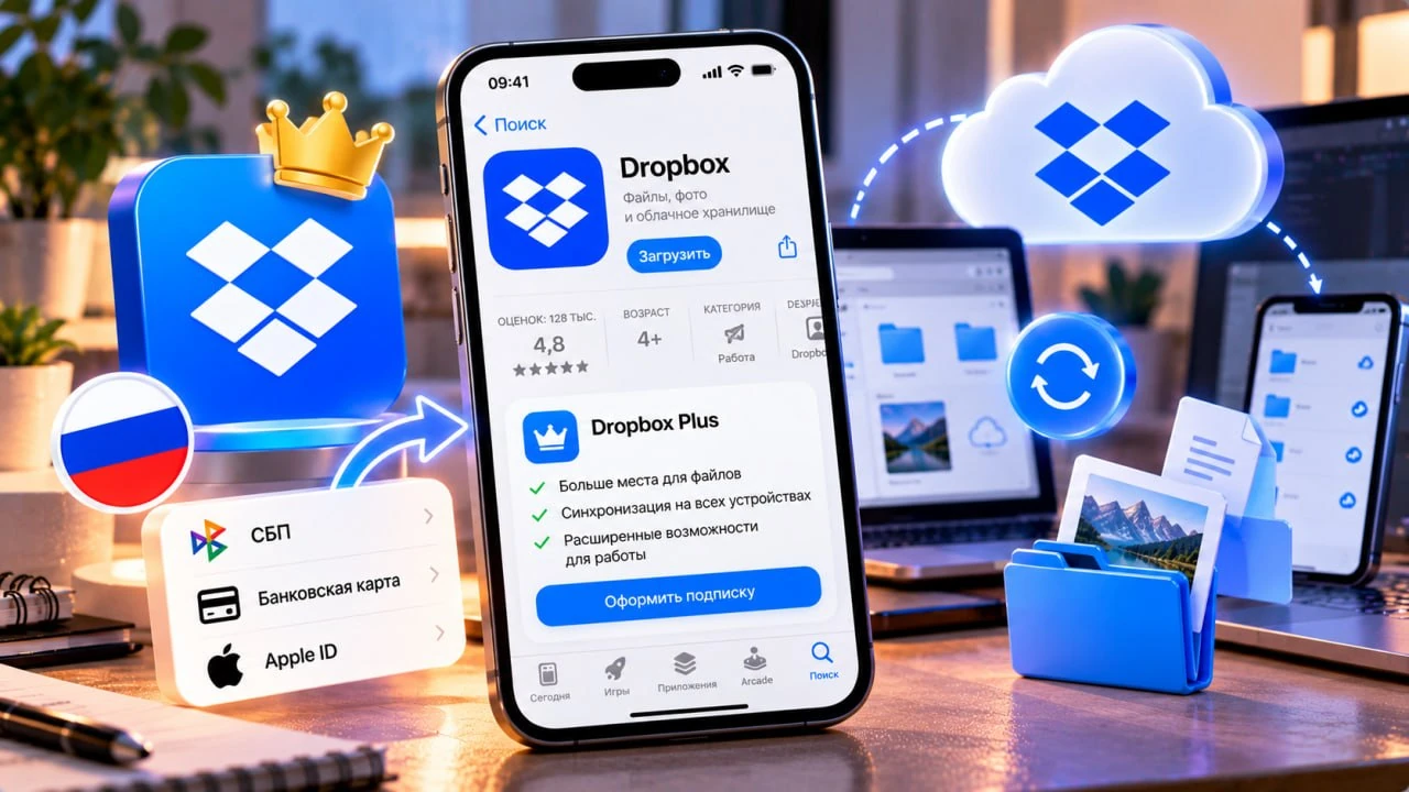 Как оплатить Dropbox Plus на iPhone из России в 2026 году