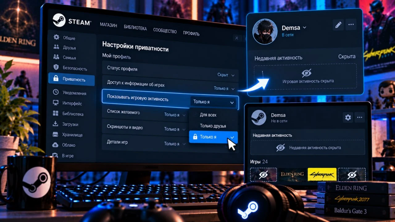 Как скрыть игру и игровую активность в Steam