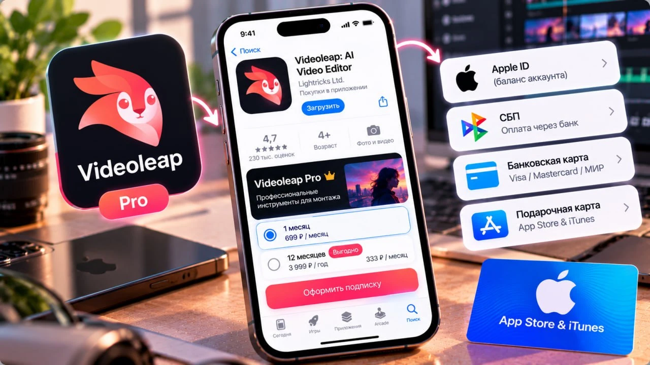 Как оплатить Videoleap Pro на iPhone из России в 2026 году